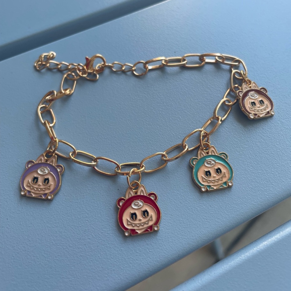 Labubu Monster Gold Bracelet with Colorful Charms